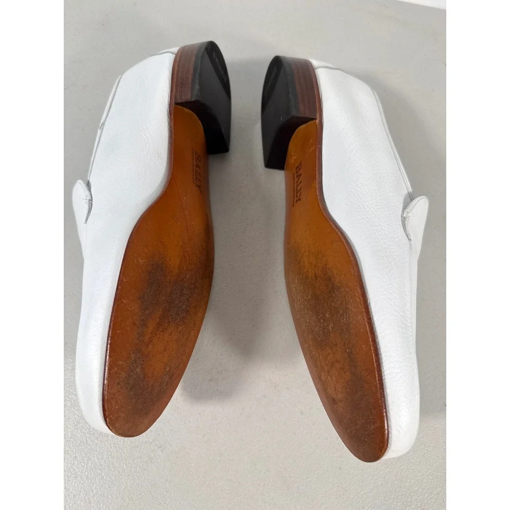 Bally Switzerland Mens White Leather Loafers Slip On Dress Shoes Size 10.5 M